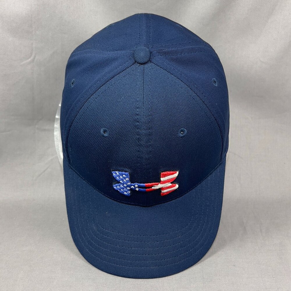Under Armour Freedom Blitzing Stretch Fit M/L Hat Cap Blue USA Flag Golf Mens - Picture 7 of 13